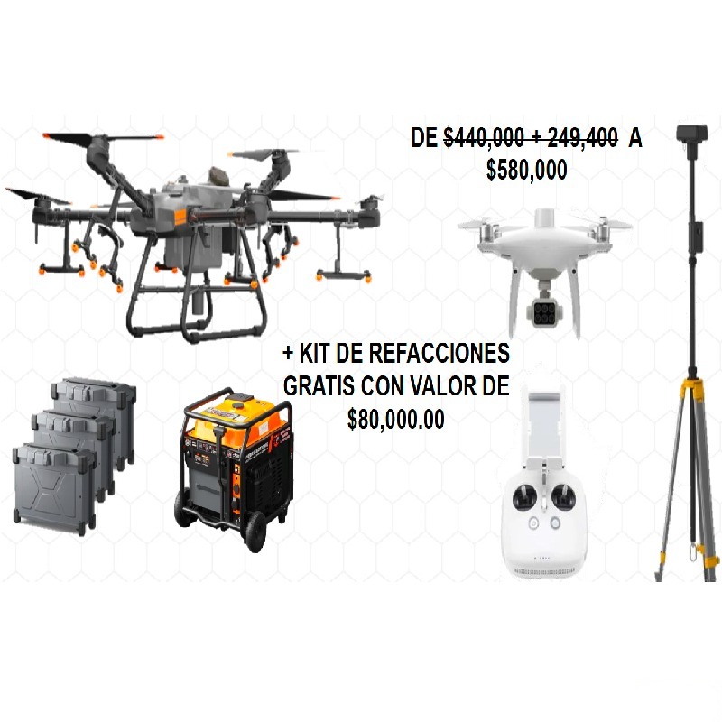 Drone DJI T30 con phantom 4 multiespectral y kit de refacciones