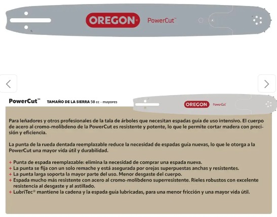 BARRA OREGON 28 PLG 3/8 .063 91 ESLABONES POWERCUT SPROCKET 8