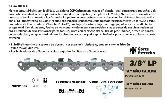 ROLLO DE CADENA OREGON 90PX, 3/8"LP, .043" 1,640 ESLABONES