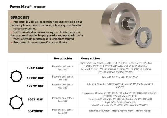 SPROCKET OREGON TIPO POWER MATE, 3/8", 7 DIENTES