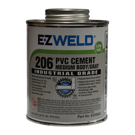 [20603] Cemento gris grados industrial para pvc cuerpo medio 16 oz / 473 ml Cont: 12 piezas