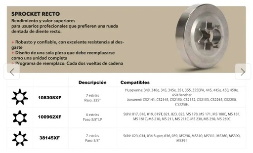 [100962XF] SPROCKET OREGON TIPO SPUR, 3/8" LP, 6 DIENTES